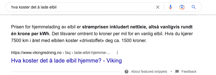 featured snippet elbil pris 2