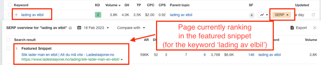 featured snippet keywords