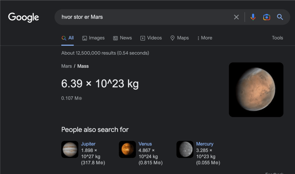 hvor stor er Mars